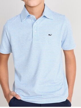Vineyard Vines Boys' Performance Bradley Stripe Sankaty Polo Ocean Breeze Tej 5